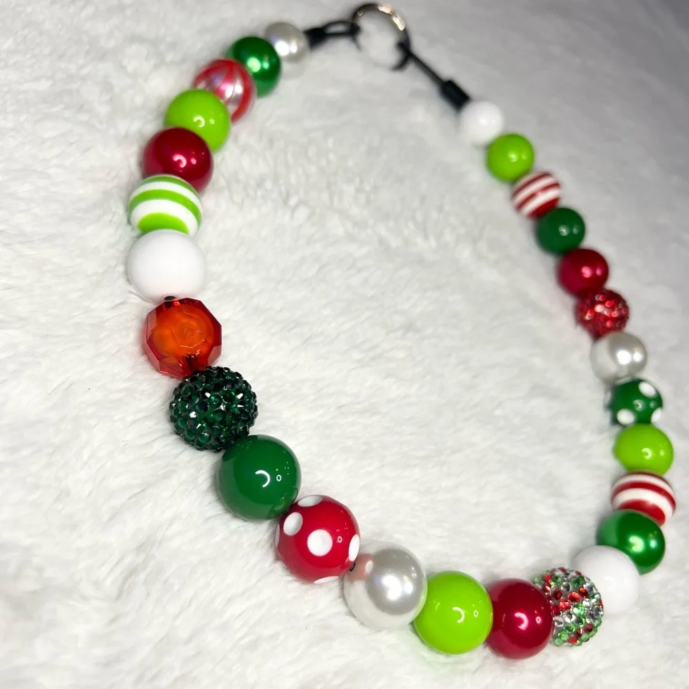 Festive Christmas Holiday Beaded Dog Collar Necklace Size Extra Large - 22 inch